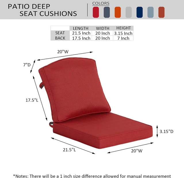 Alt view image 3 of 7 - Chili Red Outdoor Deep Seat Cushions, 20 x 21.5 Inch, Set of 2