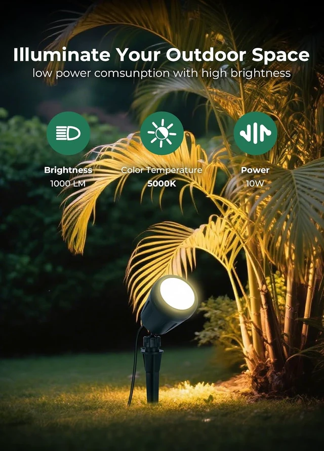 Alt view image 2 of 7 - 5000K LED Landscape Spotlights, 120V Plug-In Christmas & Halloween Outdoor Light with 5 Color Lenses (Red Green Blue Purple Yellow), IP67 Waterproof, 4 Pack