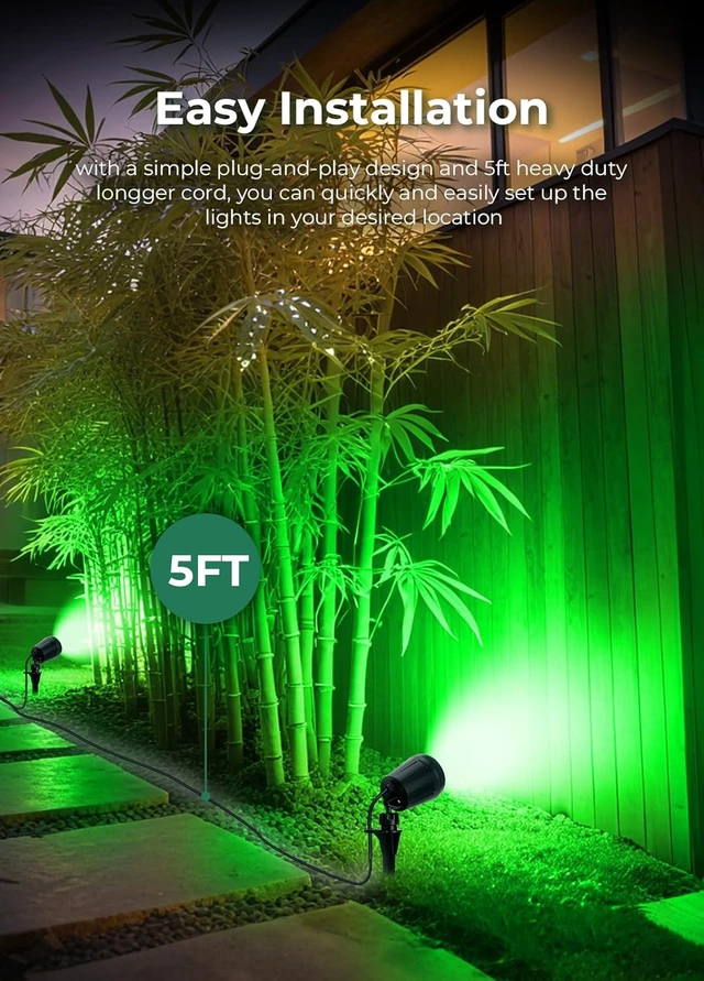 Alt view image 5 of 7 - 5000K LED Landscape Spotlights, 120V Plug-In Christmas & Halloween Outdoor Light with 5 Color Lenses (Red Green Blue Purple Yellow), IP67 Waterproof, 4 Pack