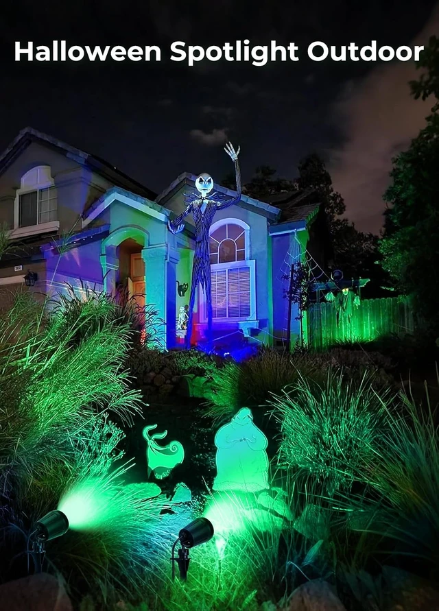 Alt view image 7 of 7 - 5000K LED Landscape Spotlights, 120V Plug-In Christmas & Halloween Outdoor Light with 5 Color Lenses (Red Green Blue Purple Yellow), IP67 Waterproof, 4 Pack