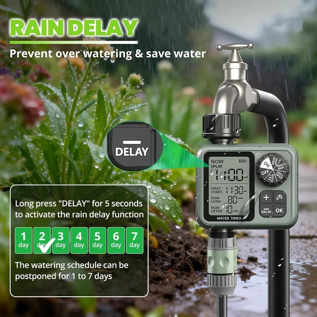 Alt view image 5 of 7 - Automatic Garden Hose Sprinkler Timer with Rain Delay Irrigation Water Timer for Lawn, Yard & Drip Systems