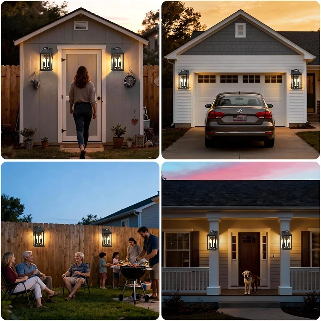 Alt view image 2 of 7 - Solar Wall Lantern Lights with 3 Modes & Motion Sensor, Dusk to Dawn Waterproof Outdoor Porch Light Fixture for Garage, Shed, Yard, Garden, Front Door, 2 Pack