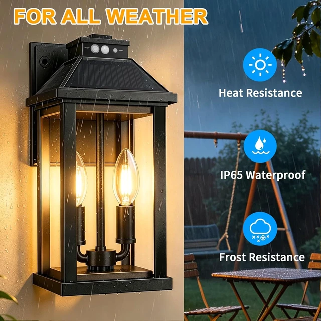 Alt view image 5 of 7 - Solar Wall Lantern Lights with 3 Modes & Motion Sensor, Dusk to Dawn Waterproof Outdoor Porch Light Fixture for Garage, Shed, Yard, Garden, Front Door, 2 Pack
