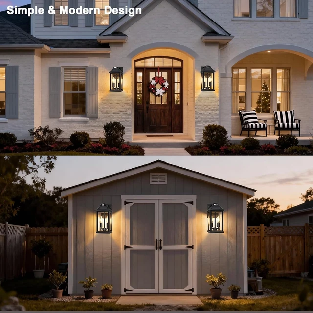 Alt view image 7 of 7 - Solar Wall Lantern Lights with 3 Modes & Motion Sensor, Dusk to Dawn Waterproof Outdoor Porch Light Fixture for Garage, Shed, Yard, Garden, Front Door, 2 Pack