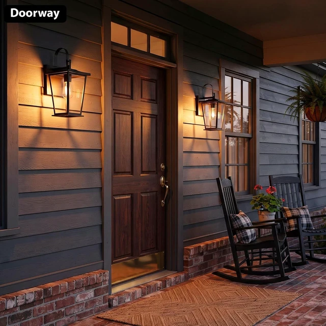 Alt view image 2 of 7 - Black Transitional Outdoor Wall Lantern Fixture, 16 1/8" Durable Metal Frame with Clear Glass for Post, Porch, Barn, Deck, Yard & Garden