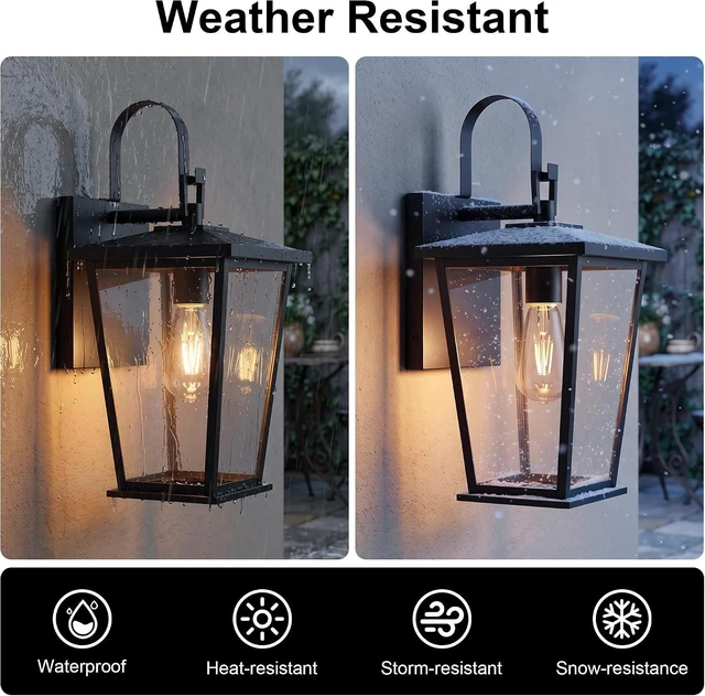 Alt view image 5 of 7 - Black Transitional Outdoor Wall Lantern Fixture, 16 1/8" Durable Metal Frame with Clear Glass for Post, Porch, Barn, Deck, Yard & Garden