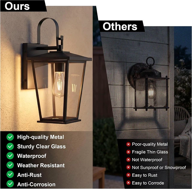 Alt view image 7 of 7 - Black Transitional Outdoor Wall Lantern Fixture, 16 1/8" Durable Metal Frame with Clear Glass for Post, Porch, Barn, Deck, Yard & Garden