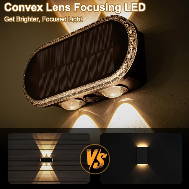 Alt view image 2 of 7 - Solar Powered Fence Lights, Outdoor LED Wall Lighting with Dual Beam & 3 Color Modes, IP65 Waterproof, 12H Lasting, Easy Mount, 4 Pack