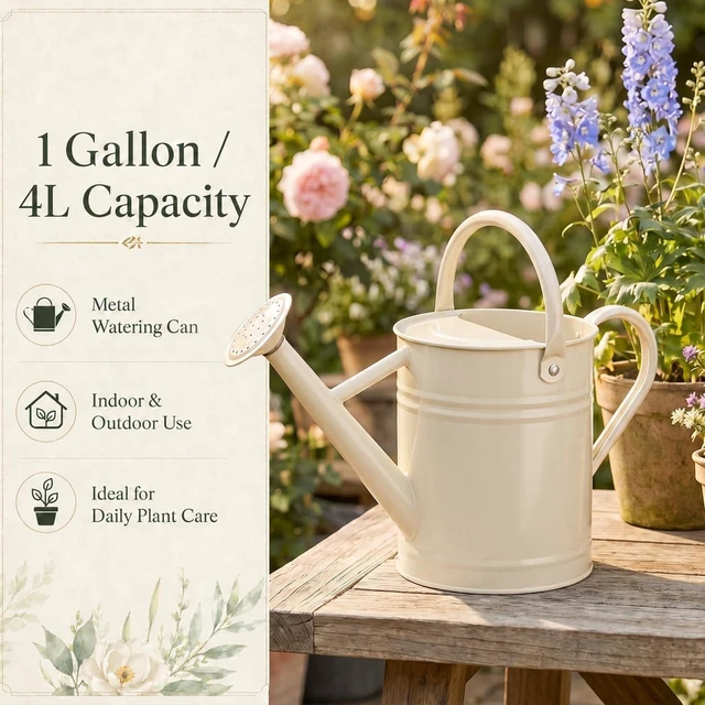 Alt view image 2 of 7 - Warm White 1-Gallon Metal Watering Can for Indoor & Outdoor Plants