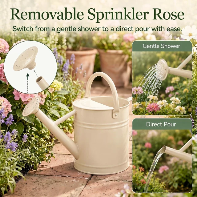 Alt view image 3 of 7 - Warm White 1-Gallon Metal Watering Can for Indoor & Outdoor Plants