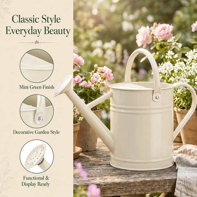 Alt view image 7 of 7 - Warm White 1-Gallon Metal Watering Can for Indoor & Outdoor Plants