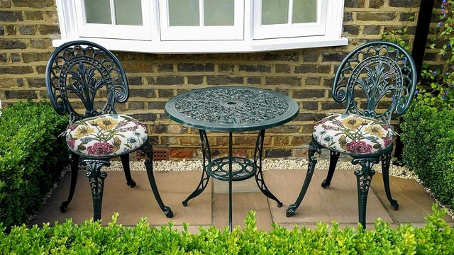 Alt view image 6 of 7 - Tufted Water-Resistant Round Bistro Chair Cushions, 15"x15"x4" with Ties, Set of 2, for Barstools & Outdoor Furniture (Butterfly Flower)
