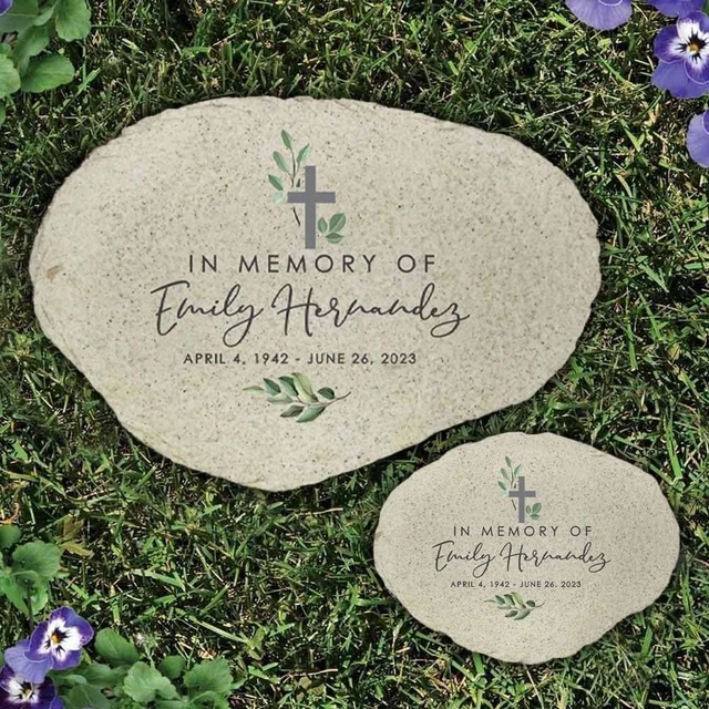 Alt view image 2 of 6 - Personalized Watercolor Memorial Garden Stone with Cross Sympathy Gift in Memory of a Loved One