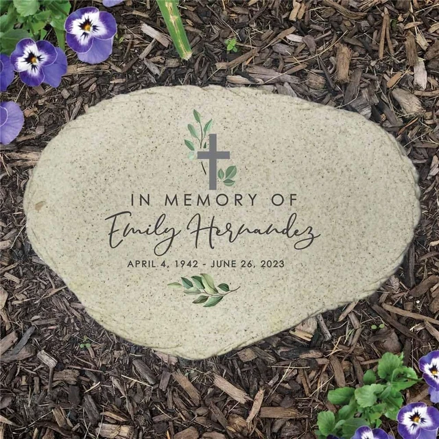Alt view image 3 of 6 - Personalized Watercolor Memorial Garden Stone with Cross Sympathy Gift in Memory of a Loved One
