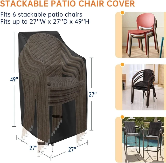 Alt view image 2 of 7 - 600D Heavy-Duty Waterproof High Back Patio Chair Covers for 4-6 Stackable Dining Chairs, 27"W x 27"D x 49"H, 1 Pack