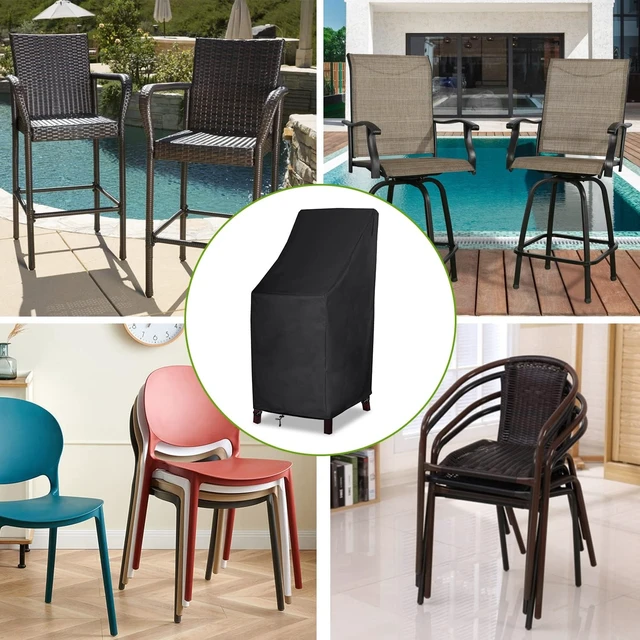 Alt view image 5 of 7 - 600D Heavy-Duty Waterproof High Back Patio Chair Covers for 4-6 Stackable Dining Chairs, 27"W x 27"D x 49"H, 1 Pack