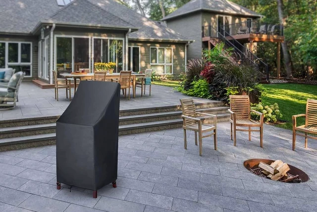 Alt view image 7 of 7 - 600D Heavy-Duty Waterproof High Back Patio Chair Covers for 4-6 Stackable Dining Chairs, 27"W x 27"D x 49"H, 1 Pack