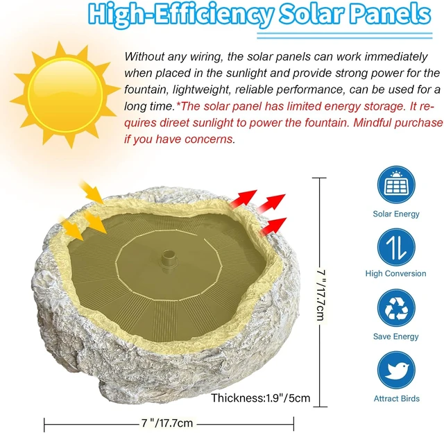 Alt view image 2 of 7 - Resin Granite Rock Solar Bird Bath Fountain with 5 Nozzles Solar Panel Water Pump for Birdbath, Pond & Fish Tank