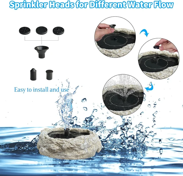 Alt view image 3 of 7 - Resin Granite Rock Solar Bird Bath Fountain with 5 Nozzles Solar Panel Water Pump for Birdbath, Pond & Fish Tank
