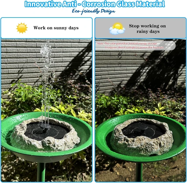 Alt view image 4 of 7 - Resin Granite Rock Solar Bird Bath Fountain with 5 Nozzles Solar Panel Water Pump for Birdbath, Pond & Fish Tank