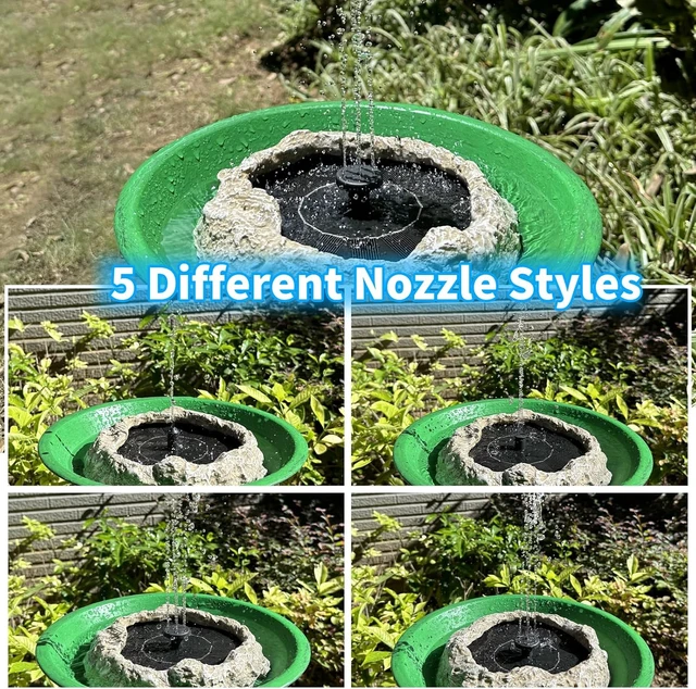 Alt view image 5 of 7 - Resin Granite Rock Solar Bird Bath Fountain with 5 Nozzles Solar Panel Water Pump for Birdbath, Pond & Fish Tank