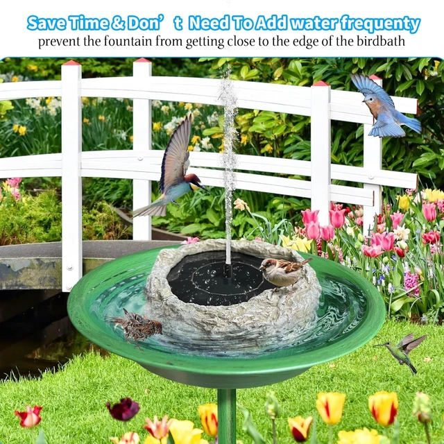 Alt view image 7 of 7 - Resin Granite Rock Solar Bird Bath Fountain with 5 Nozzles Solar Panel Water Pump for Birdbath, Pond & Fish Tank