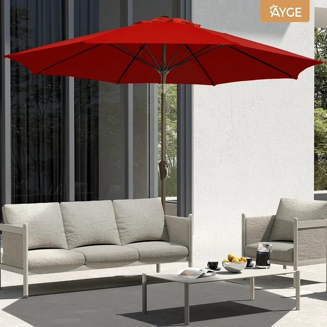 Alt view image 3 of 7 - 9 FT Fiberglass Outdoor Table Umbrella for Poolside, Red