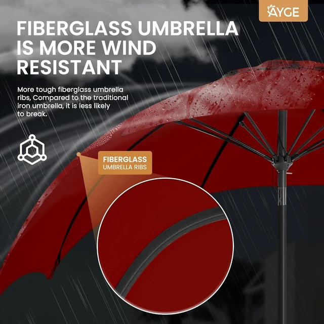 Alt view image 4 of 7 - 9 FT Fiberglass Outdoor Table Umbrella for Poolside, Red