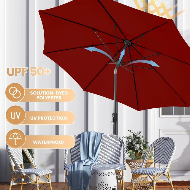 Alt view image 5 of 7 - 9 FT Fiberglass Outdoor Table Umbrella for Poolside, Red
