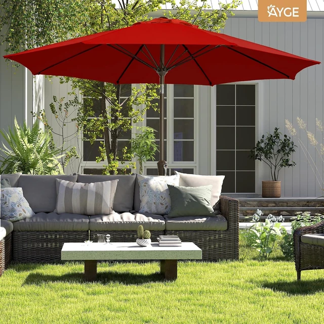Alt view image 6 of 7 - 9 FT Fiberglass Outdoor Table Umbrella for Poolside, Red