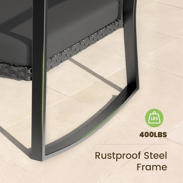 Alt view image 4 of 7 - All-Weather 3-Piece Rattan Rocking Bistro Set Wicker Patio Conversation Furniture for Balcony, Porch, Garden & Poolside, Medium Gray