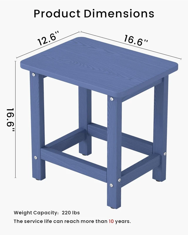 Alt view image 3 of 7 - Weatherproof HDPE Patio Side Table, 16.6-Inch Square Adirondack End Table for Garden, Porch, Deck, Balcony & Poolside (Navy Blue)