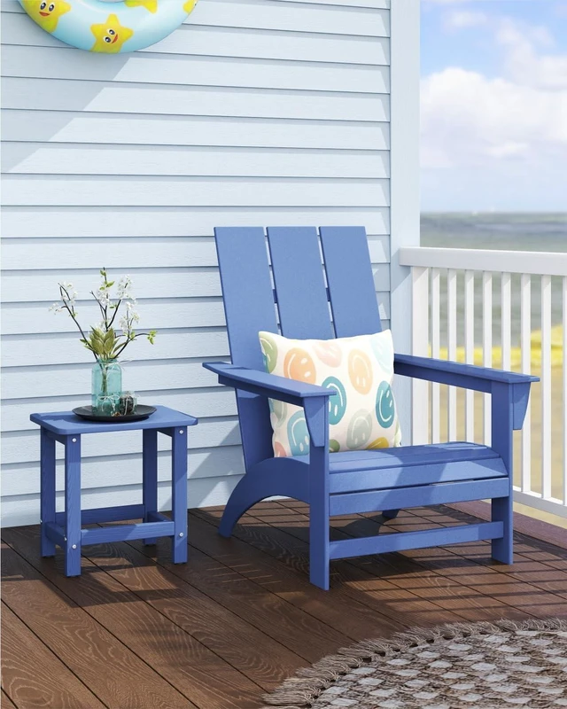 Alt view image 2 of 7 - Weatherproof HDPE Patio Side Table, 16.6-Inch Square Adirondack End Table for Garden, Porch, Deck, Balcony & Poolside (Navy Blue)