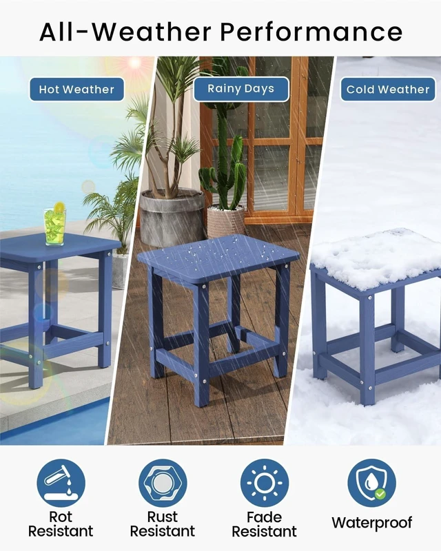 Alt view image 4 of 7 - Weatherproof HDPE Patio Side Table, 16.6-Inch Square Adirondack End Table for Garden, Porch, Deck, Balcony & Poolside (Navy Blue)