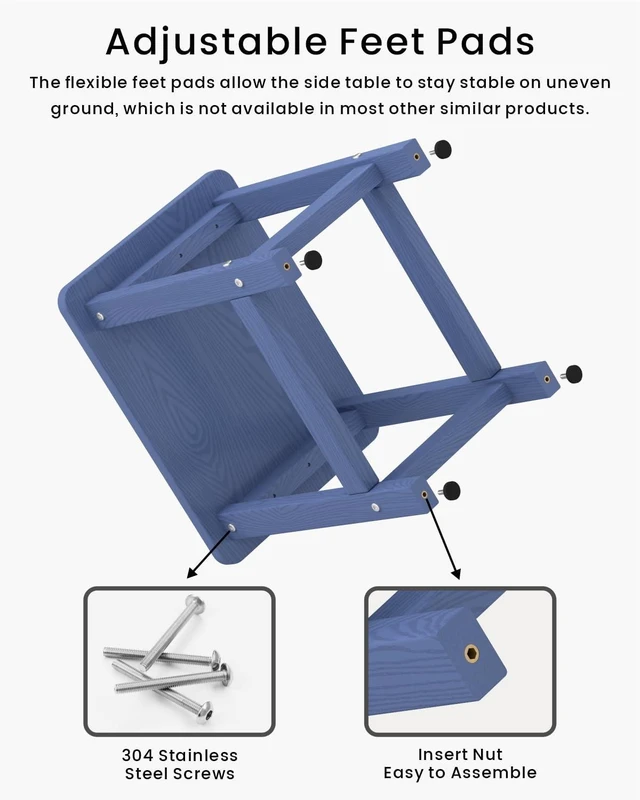 Alt view image 5 of 7 - Weatherproof HDPE Patio Side Table, 16.6-Inch Square Adirondack End Table for Garden, Porch, Deck, Balcony & Poolside (Navy Blue)