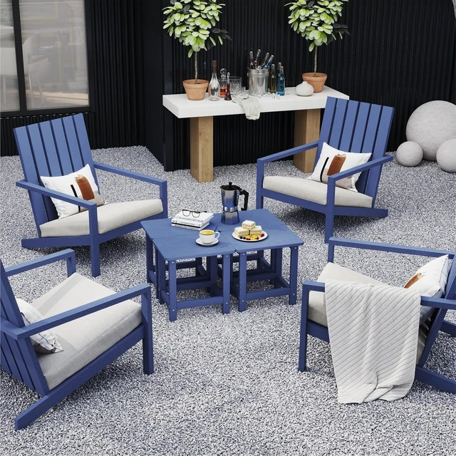 Alt view image 7 of 7 - Weatherproof HDPE Patio Side Table, 16.6-Inch Square Adirondack End Table for Garden, Porch, Deck, Balcony & Poolside (Navy Blue)