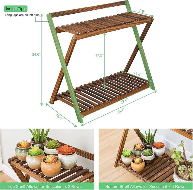 Alt view image 2 of 7 - 2-Tier Wood Hanging Plant Stand Shelf for Multiple Indoor Plants