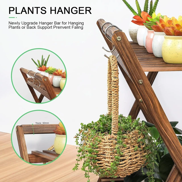 Alt view image 5 of 7 - 2-Tier Wood Hanging Plant Stand Shelf for Multiple Indoor Plants