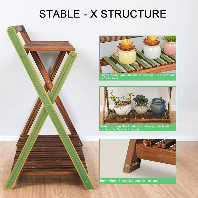 Alt view image 4 of 7 - 2-Tier Wood Hanging Plant Stand Shelf for Multiple Indoor Plants