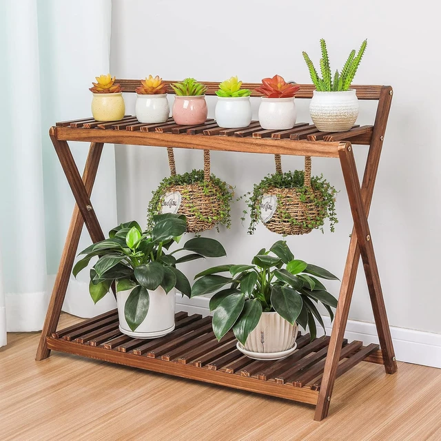 Alt view image 6 of 7 - 2-Tier Wood Hanging Plant Stand Shelf for Multiple Indoor Plants