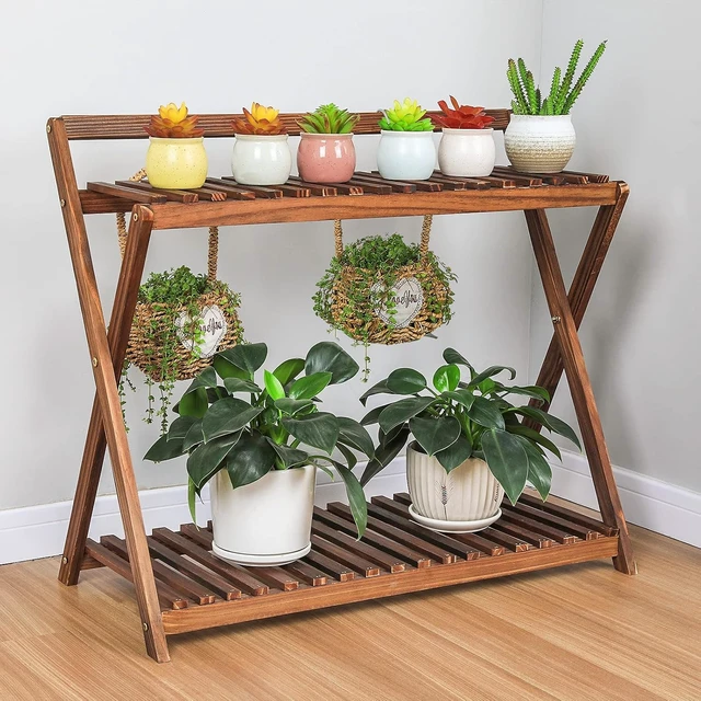 Alt view image 7 of 7 - 2-Tier Wood Hanging Plant Stand Shelf for Multiple Indoor Plants