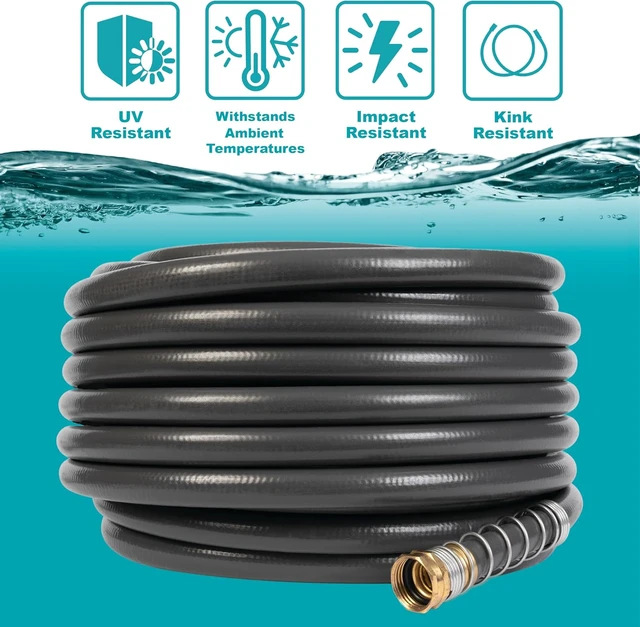 Alt view image 3 of 6 - Flexogen Heavy-Duty Garden Hose, 5/8 in x 100 ft, 8-Layer Kink-Resistant Design with Leak-Proof Brass Couplings, 500 PSI, Made in USA