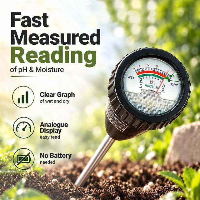 Alt view image 6 of 7 - 295mm Soil pH & Moisture Meter, 2-in-1 Tester Kit for Plants, Trees, Garden, Lawn, Farm, Indoor & Outdoor Use