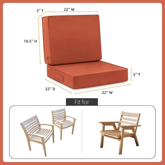 Alt view image 2 of 7 - Waterproof 22 x 22 Inch Deep Seat Patio Cushion Set with Fade-Resistant Removable Cover, Handle & Adjustable Straps for Yard & Garden
