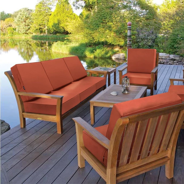 Alt view image 6 of 7 - Waterproof 22 x 22 Inch Deep Seat Patio Cushion Set with Fade-Resistant Removable Cover, Handle & Adjustable Straps for Yard & Garden