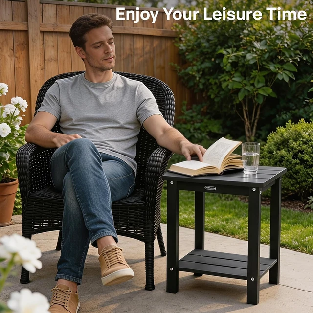 Alt view image 2 of 7 - Black Adirondack Square Outdoor Side Table with 2-Tier Storage