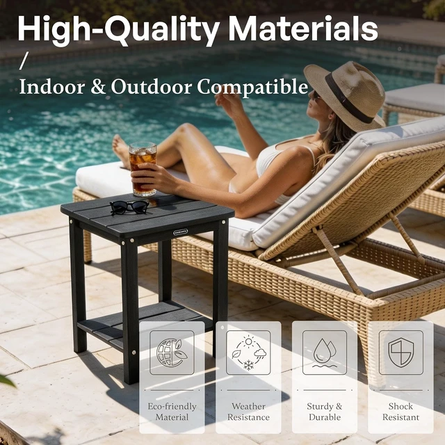 Alt view image 5 of 7 - Black Adirondack Square Outdoor Side Table with 2-Tier Storage