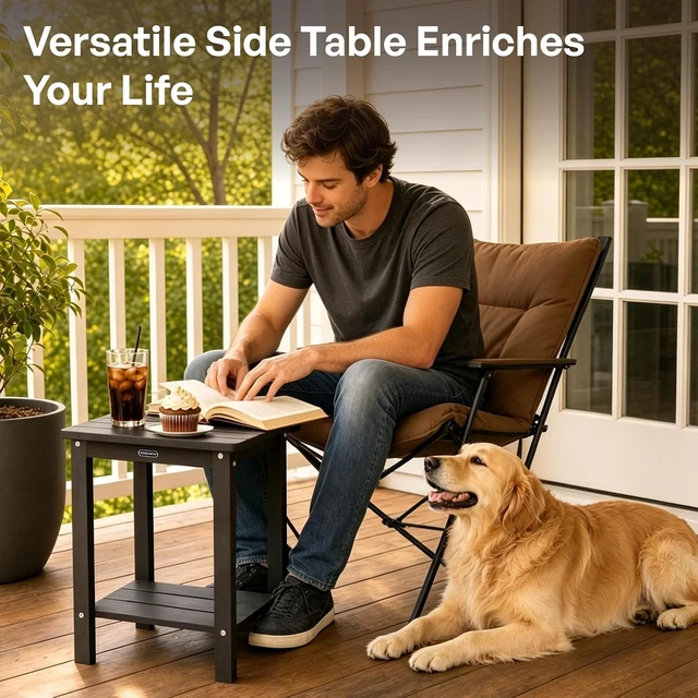 Alt view image 6 of 7 - Black Adirondack Square Outdoor Side Table with 2-Tier Storage
