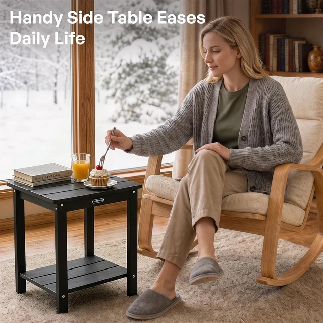 Alt view image 7 of 7 - Black Adirondack Square Outdoor Side Table with 2-Tier Storage