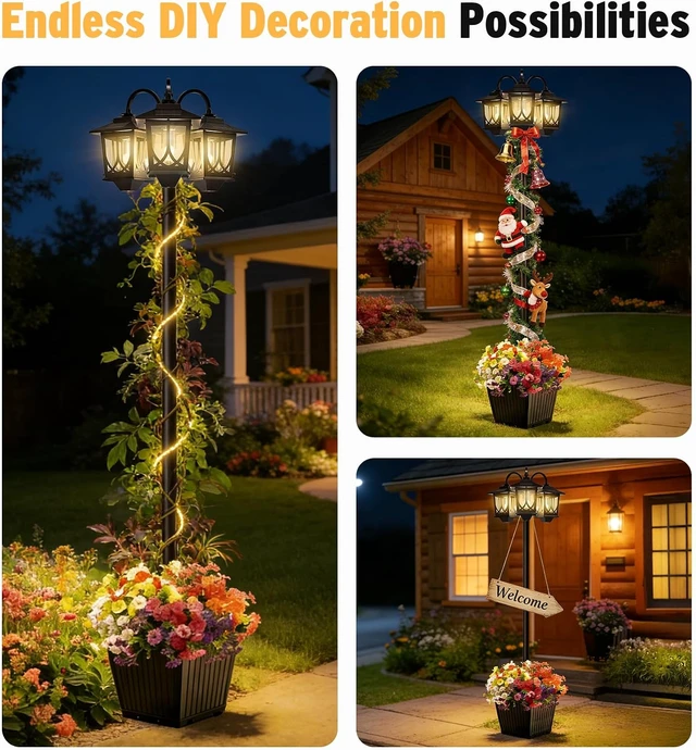 Alt view image 3 of 7 - 74" 3-Head Solar Lamp Post Light with Planter